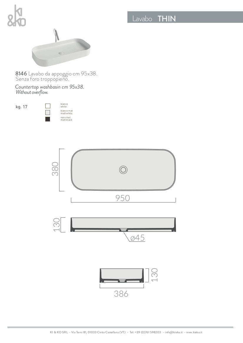 Lavabo da appoggio bordo fino Thin 38