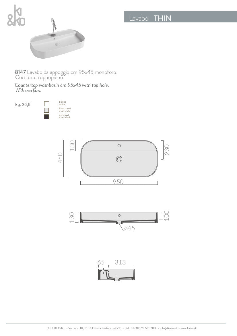 Lavabo da appoggio bordo fino Thin 45