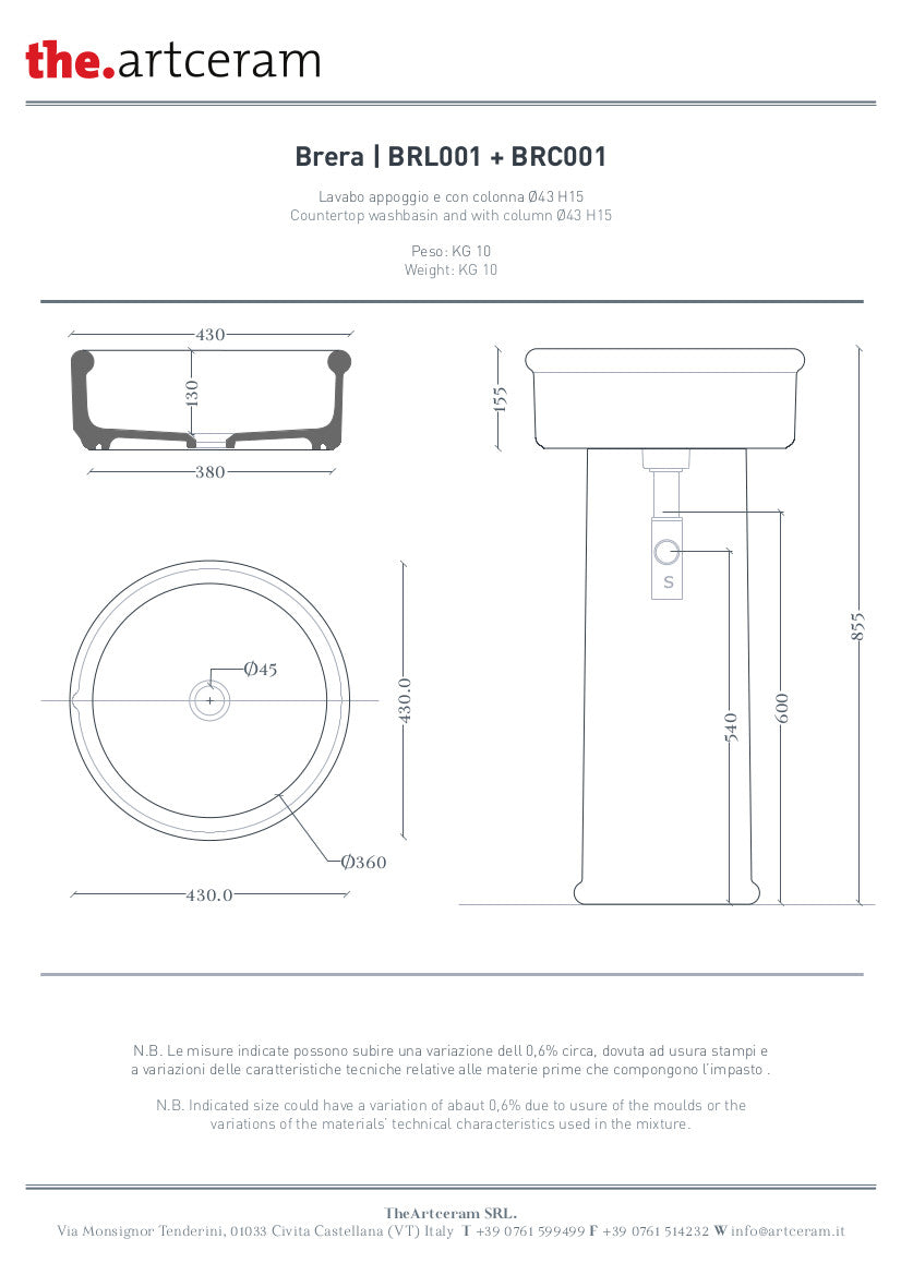 Lavabo appoggio tondo cm 43 x h15 Brera