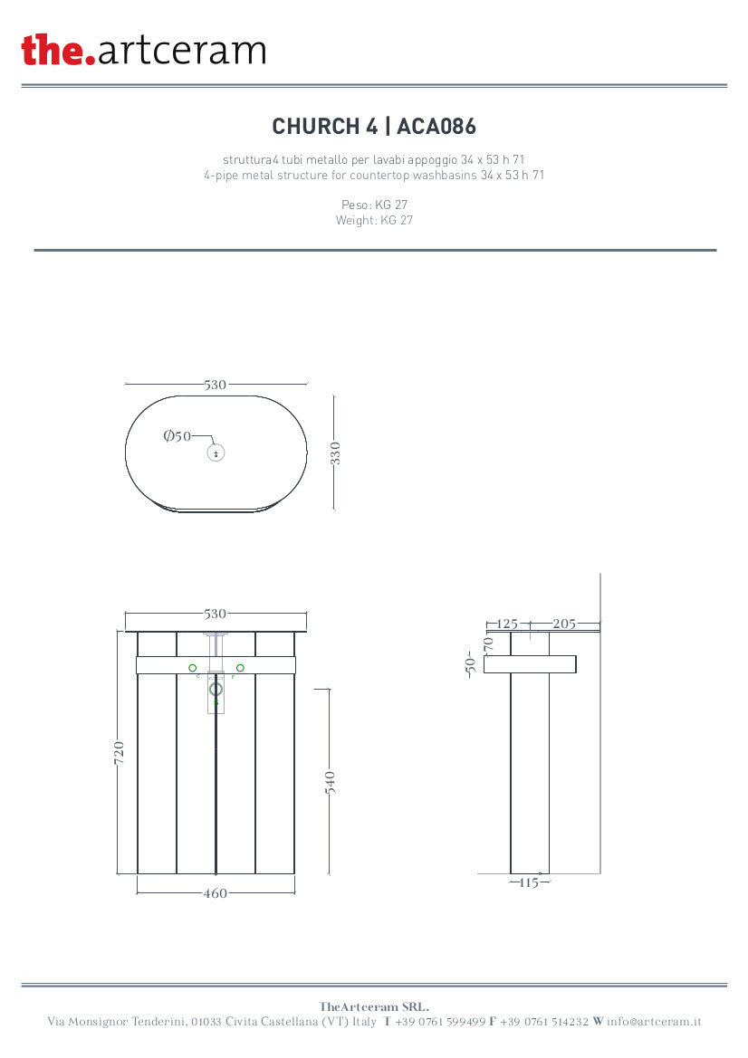 Struttura portalavabo ovale con 4 tubi metallo Church