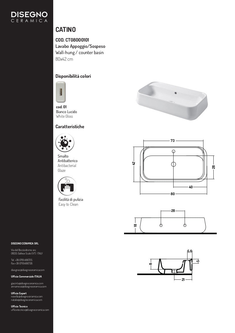 Lavabo à poser ou suspendu 80 cm