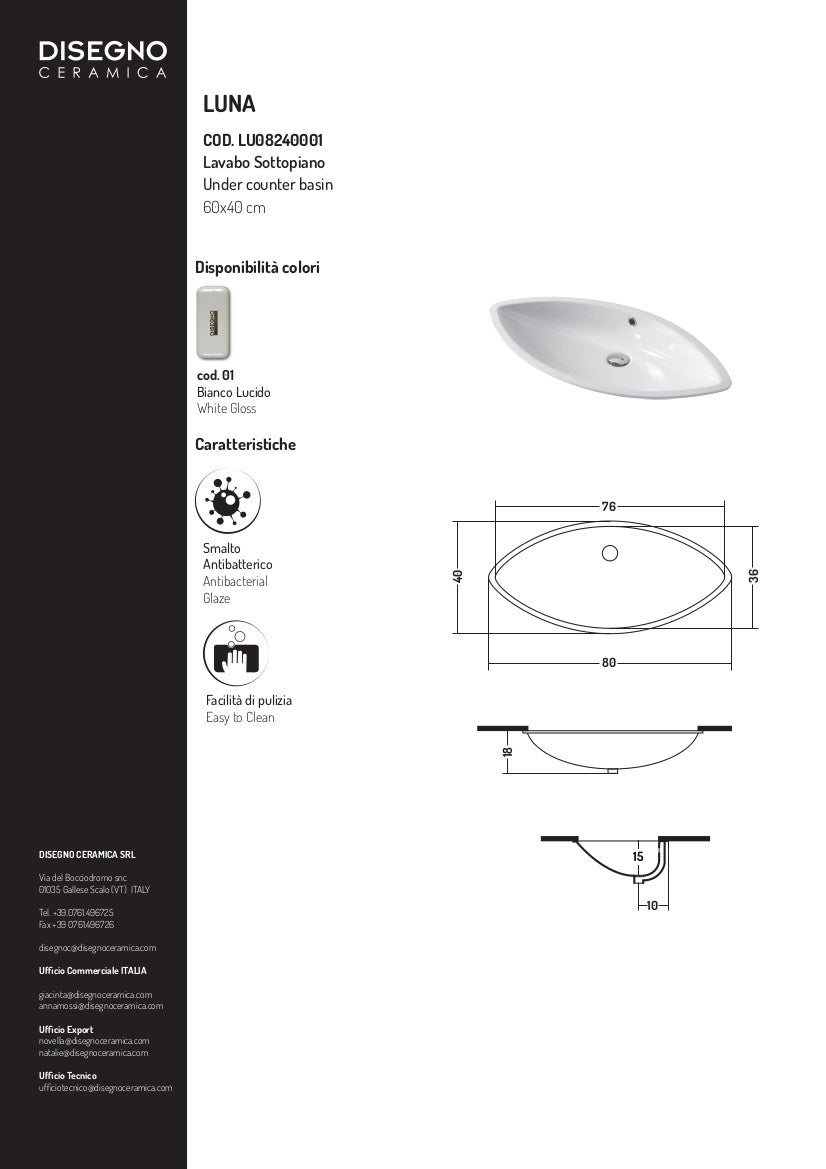 Lavabo sous plan Luna 82 cm