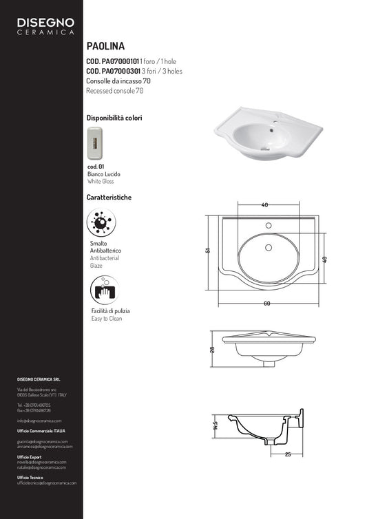 Lavabo Consolle cm 70 Paolina