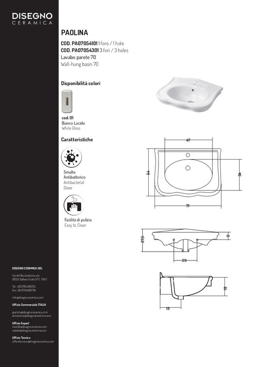 Lavabo suspendu Paolina 70 cm