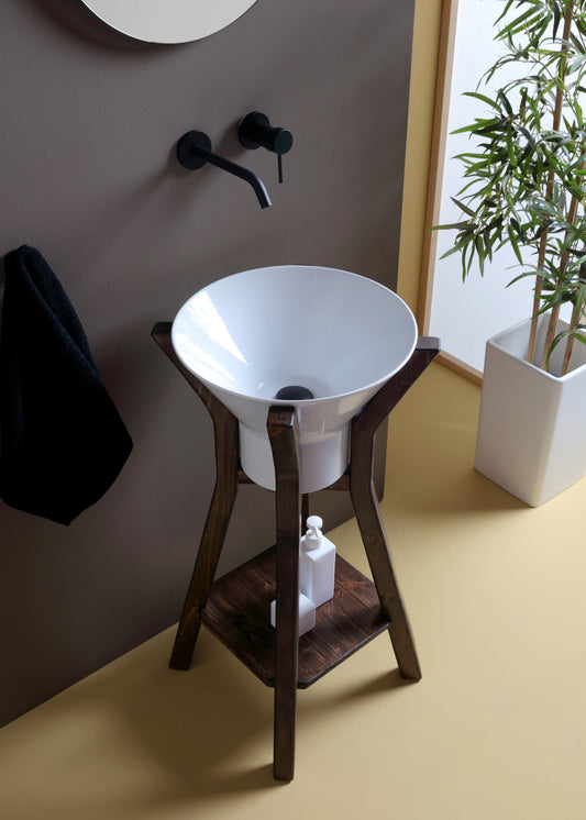 COMPOSITION DE LAVABO MEGAFONO SUR UNE STRUCTURE EN BOIS HAUTE SUR PIED
