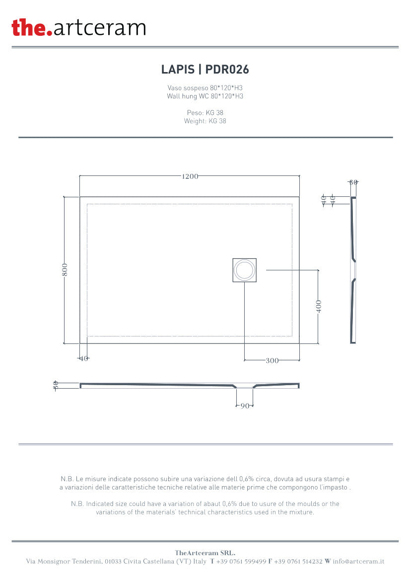 Piatto doccia 120x80 H3 Lapis