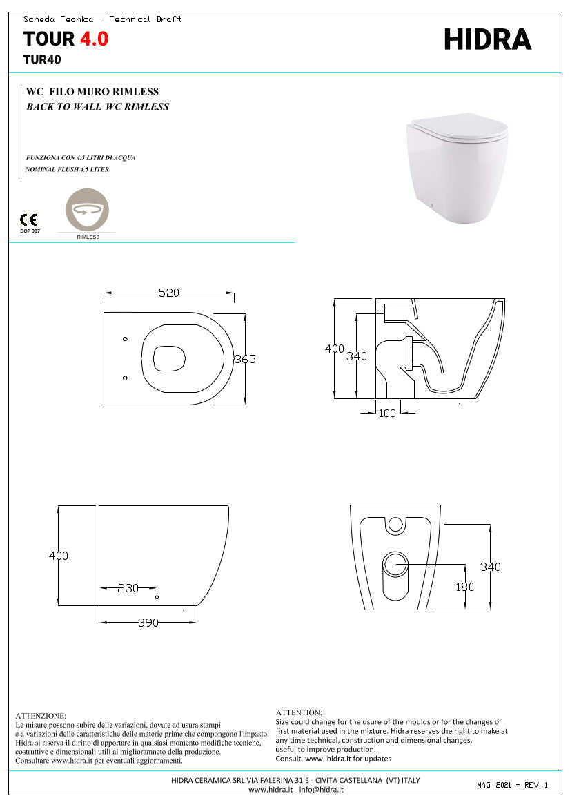 Coppia sanitari filo parete Tour 4.0