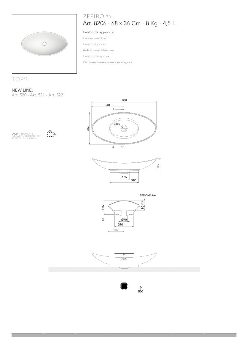 Lavabo da appoggio Zefiro