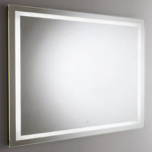 Specchio filo lucido 99x113 cm, sabbiatura perimetrale e cornice in acciaio.