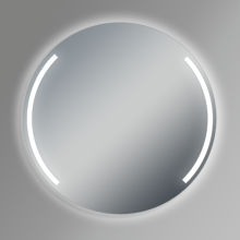 Specchio filo lucido cm75, sabbiature sagomate e retro illuminazione.