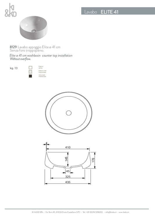 Lavabo appoggio tondo Elite 41