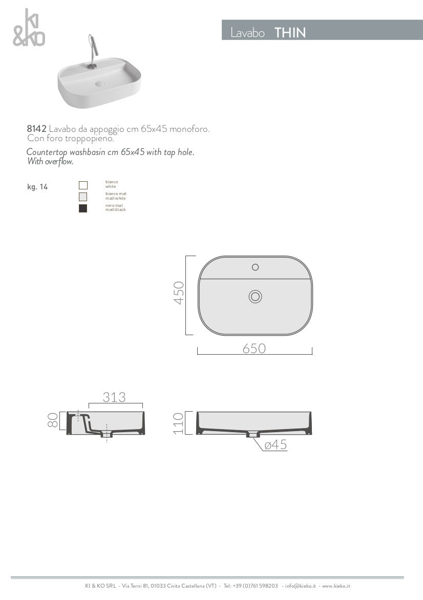 Lavabo da appoggio bordo fino Thin 45