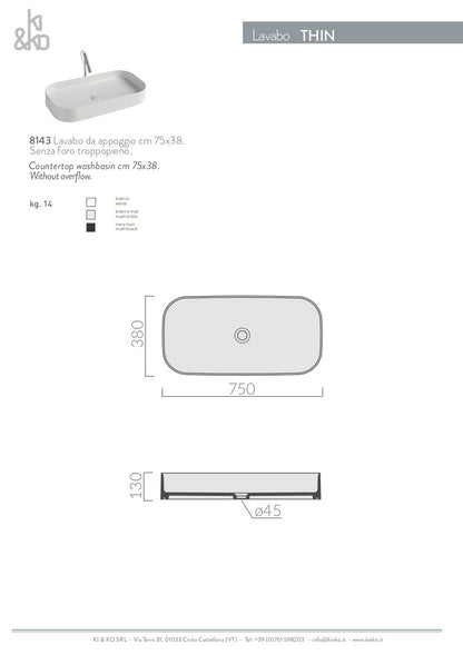 Lavabo da appoggio bordo fino Thin 38