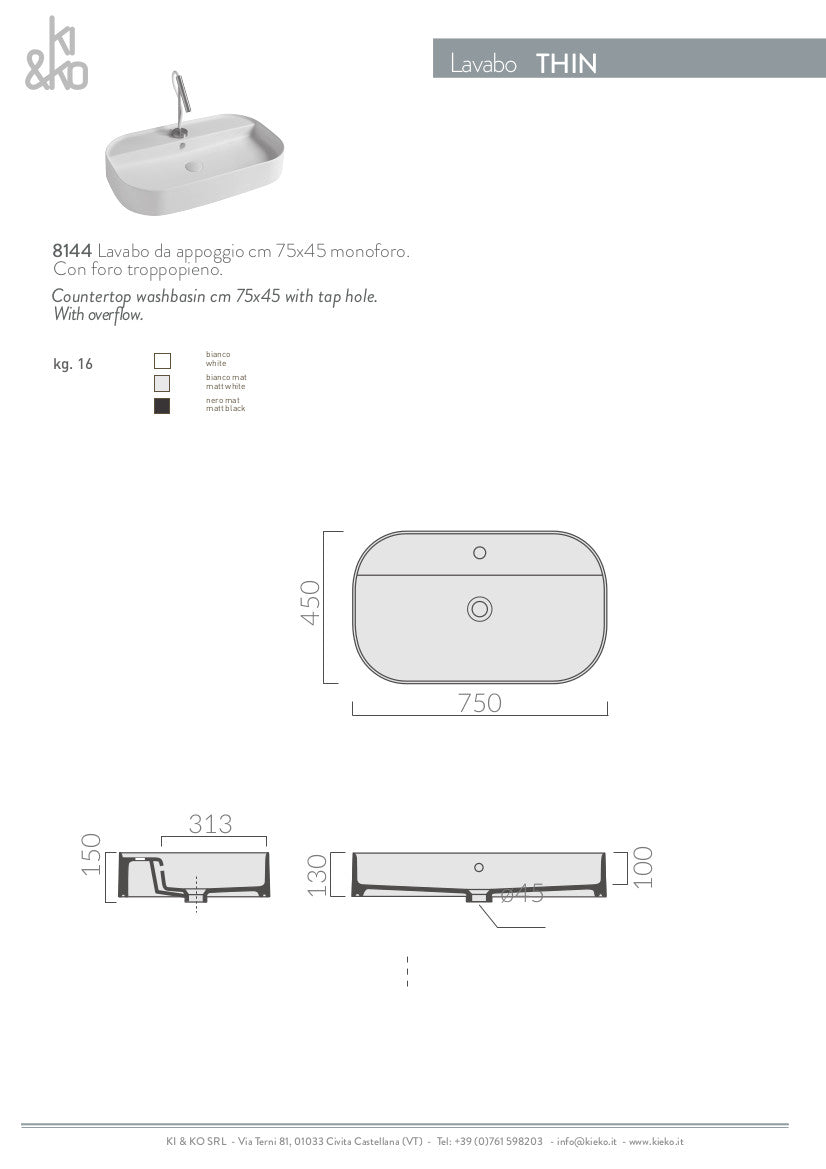 Lavabo da appoggio bordo fino Thin 45