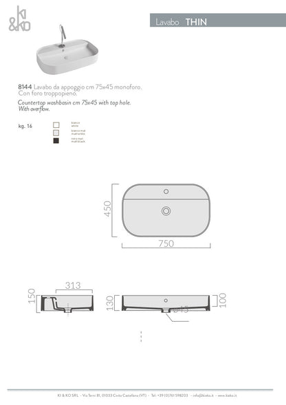 Lavabo da appoggio bordo fino Thin 45