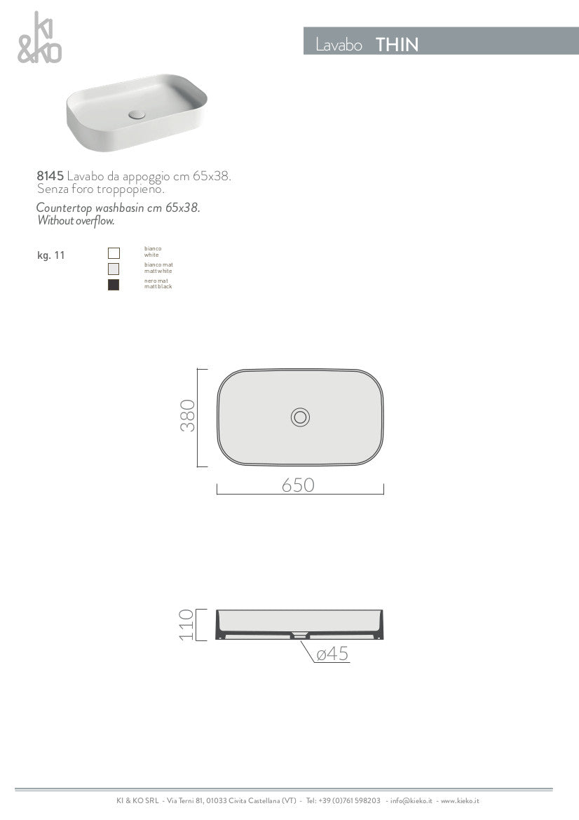 Lavabo da appoggio bordo fino Thin 38
