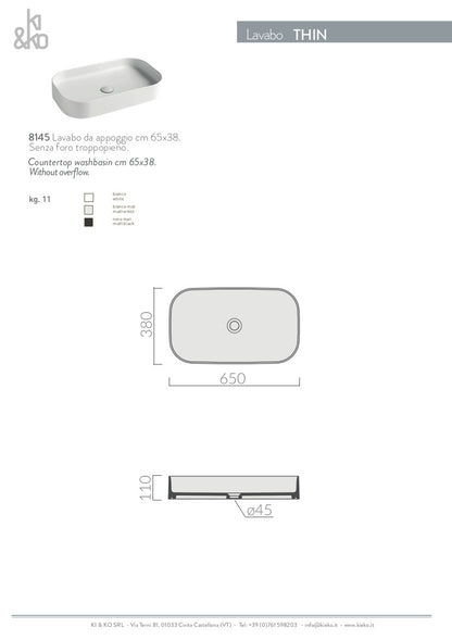 Lavabo da appoggio bordo fino Thin 38
