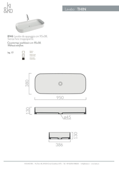 Lavabo da appoggio bordo fino Thin 38