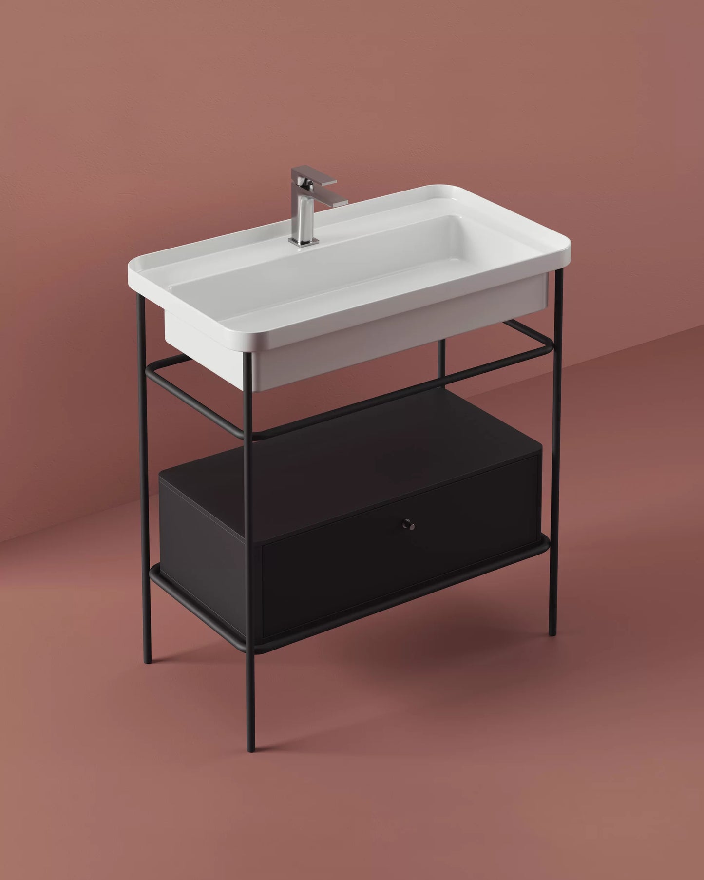 Composizione struttura con cassetto e lavabo rettangolare cm 80 Fuori Scala