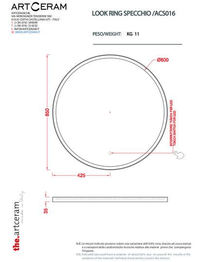Specchio tondo cm 85 con LED Look Ring