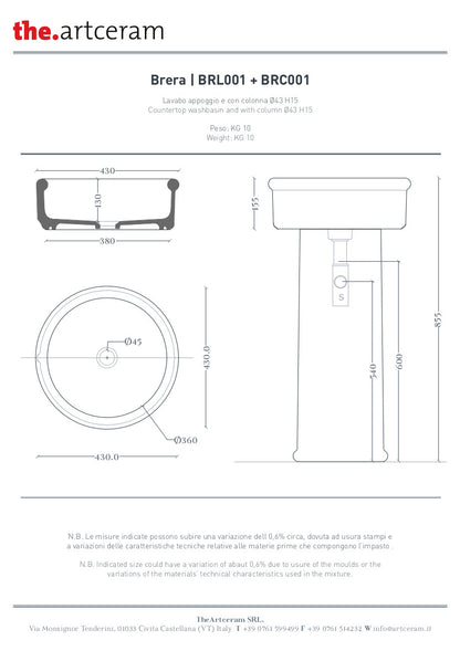 Lavabo appoggio tondo cm 43 x h15 Brera