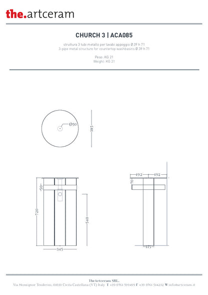 Struttura portalavabo tondo con 3 tubi metallo Church
