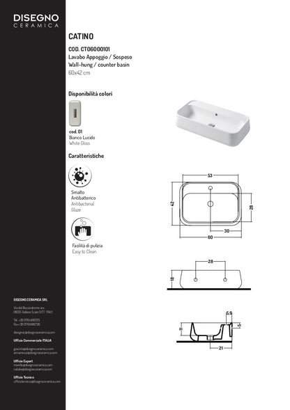 Lavabo à poser ou mural 60 cm