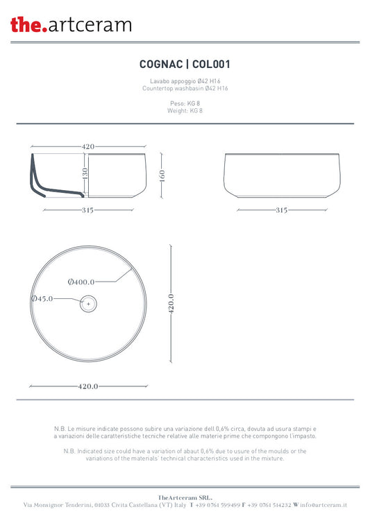 Cognac 42 Évier à poser Marmi &amp; Graniglie