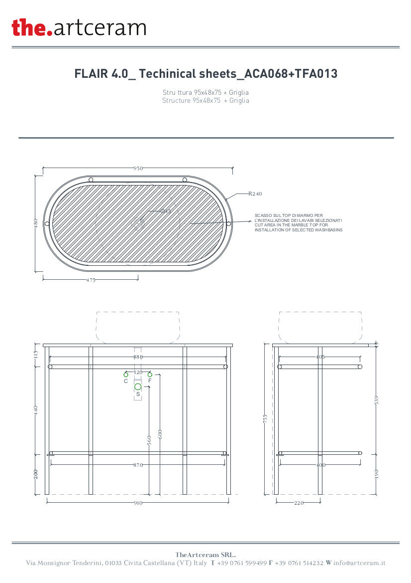 Konstruktion für ovales Waschbecken 36,5 x 58,6 cm (H83) – Nicht maßstabsgetreu