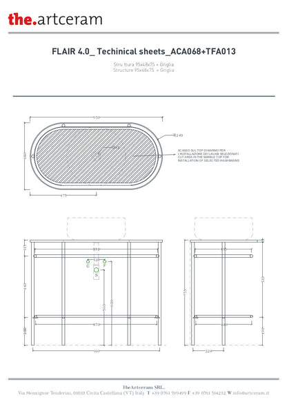 Konstruktion für ovales Waschbecken 36,5 x 58,6 cm (H83) – Nicht maßstabsgetreu