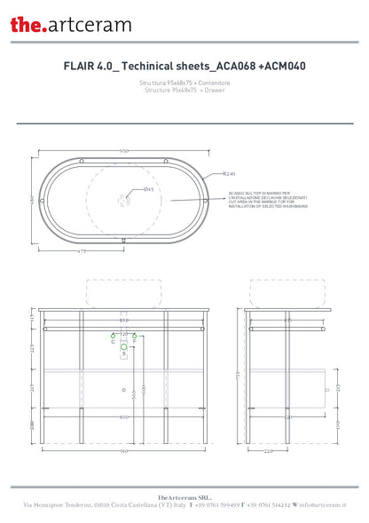 Structure pour lavabo ovale 36,5 x 58,6 cm h83 Hors échelle