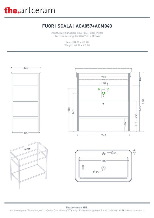 Composizione struttura con cassetto e lavabo rettangolare cm 80 Fuori Scala