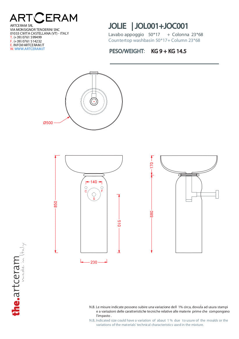 Colonna diam. 50 cm per lavabo Jolie