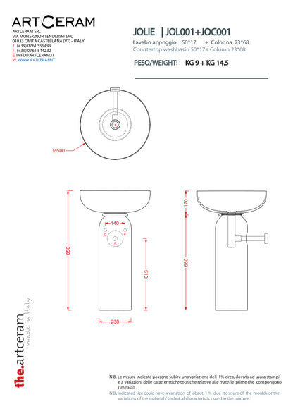 Colonna diam. 50 cm per lavabo Jolie