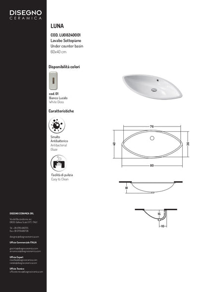 Lavabo sous plan Luna 82 cm