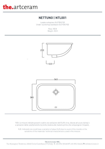 Lavabo sottopiano cm 56x38 Nettuno