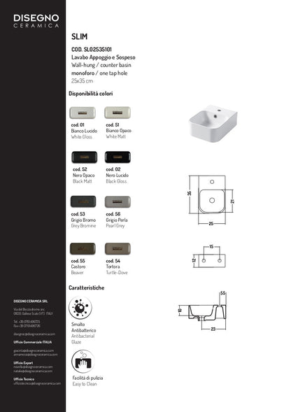 Schmale Wand-/Aufsatzwaschbecken 25x35 cm