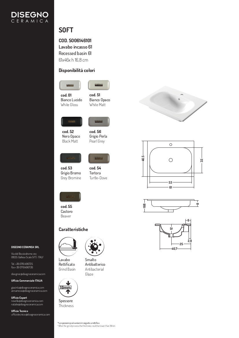 Lavabo da incasso 61x46x h 16,8 cm Soft