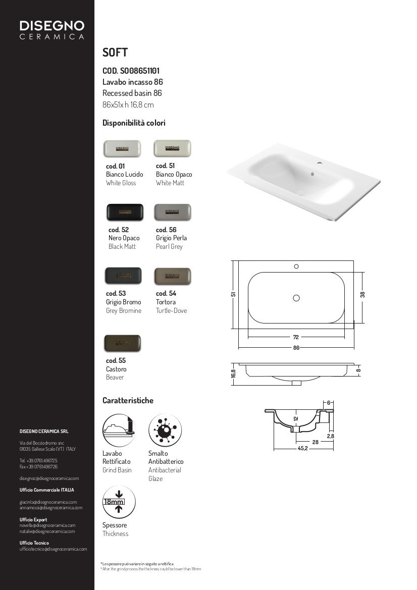 Lavabo da incasso 86x51x h 16,8 cm Soft