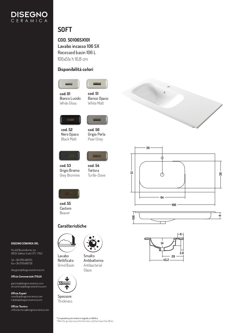 Lavabo encastré avec vasque à gauche 106 x 51 x h 16,8 cm Soft