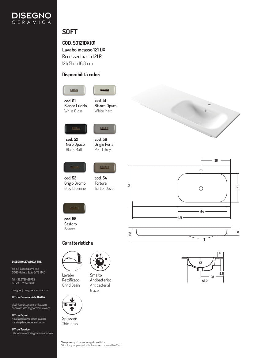 Lavabo encastré avec vasque à droite 121 x 51 x h 16,8 cm Soft
