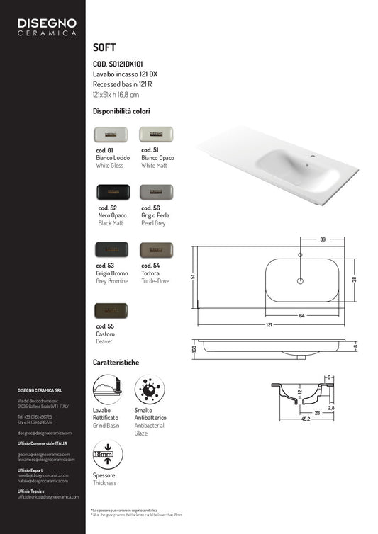 Lavabo encastré avec vasque à droite 121 x 51 x h 16,8 cm Soft