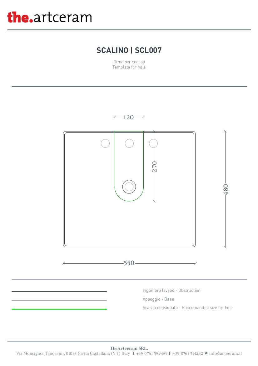 Lavabo sospeso/appoggio cm 55x48 Scalino