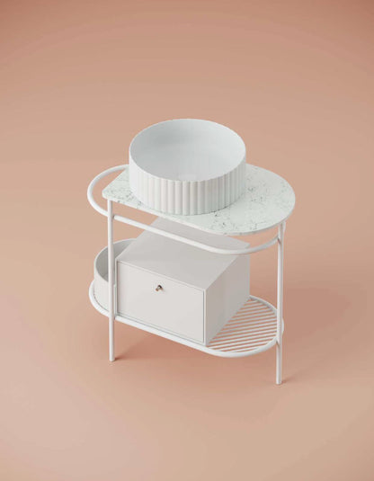 Composizione struttura con cassetto e ripiano in marmo carrara cm 85 Flair 3.0 Bianco