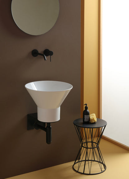 COMPOSIZIONE LAVABO MEGAFONO SU STRUTTURA DA TERRA ALTA IN LEGNO