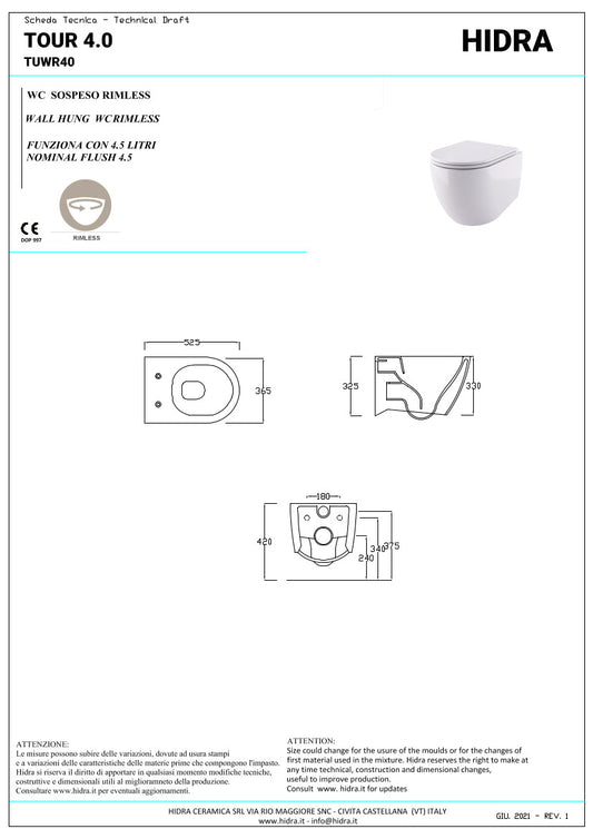 Vaso sospeso senza brida Tour 4.0
