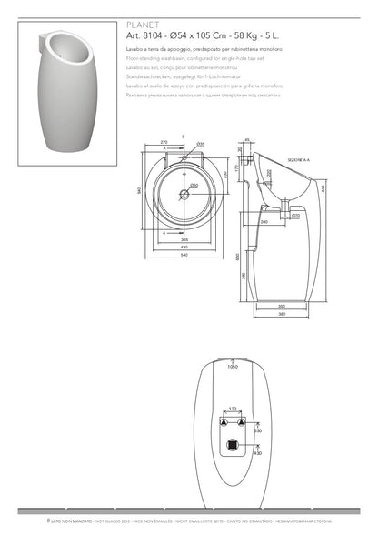 Lavabo a terra da appoggio Planet