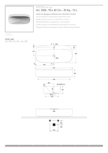 Lavabo da appoggio con foro Moon
