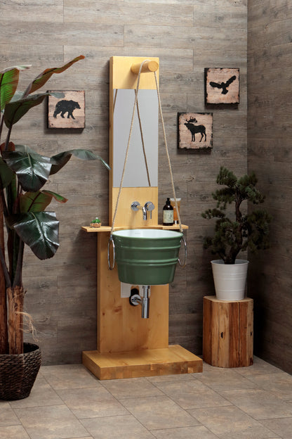 STRUTTURA DA TERRA IN LEGNO CON SPECCHIO POZZO BACILE