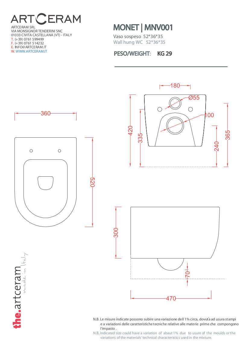 Vaso sospeso senza brida Monet